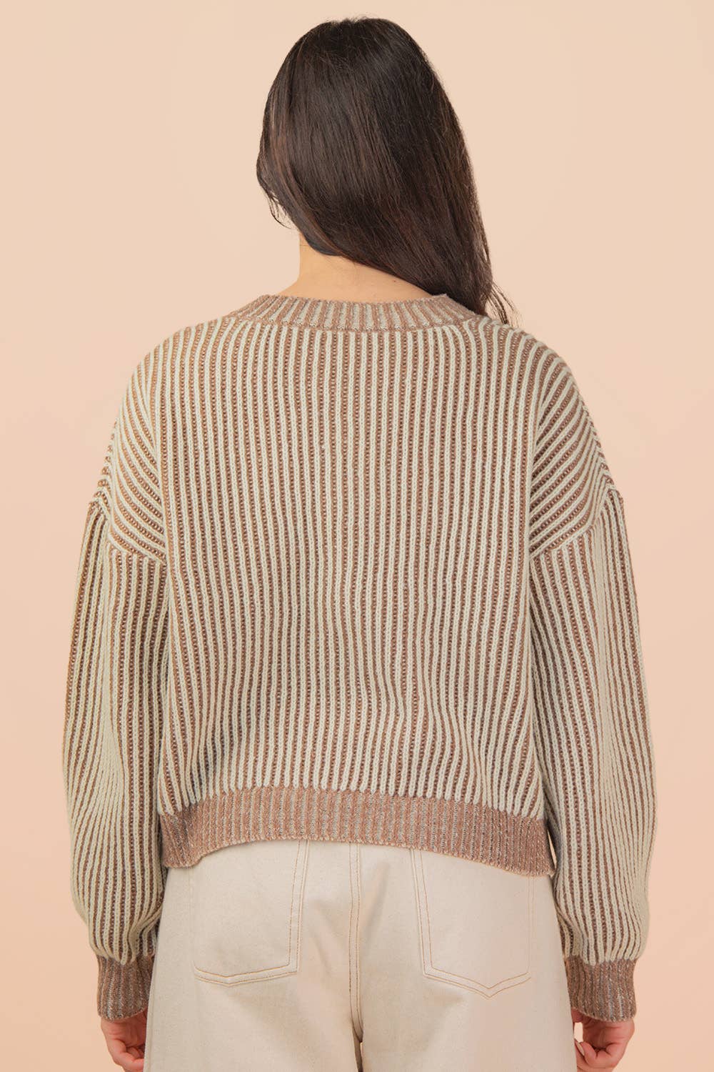 Front Tie Two Tone Knit Cardigan | Mocha