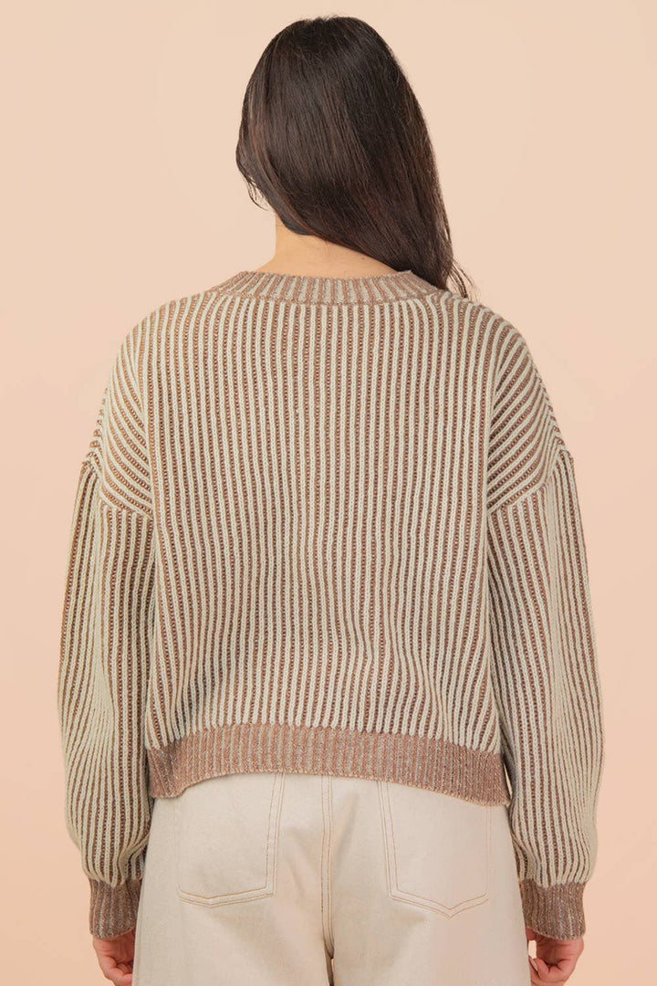 Front Tie Two Tone Knit Cardigan | Mocha
