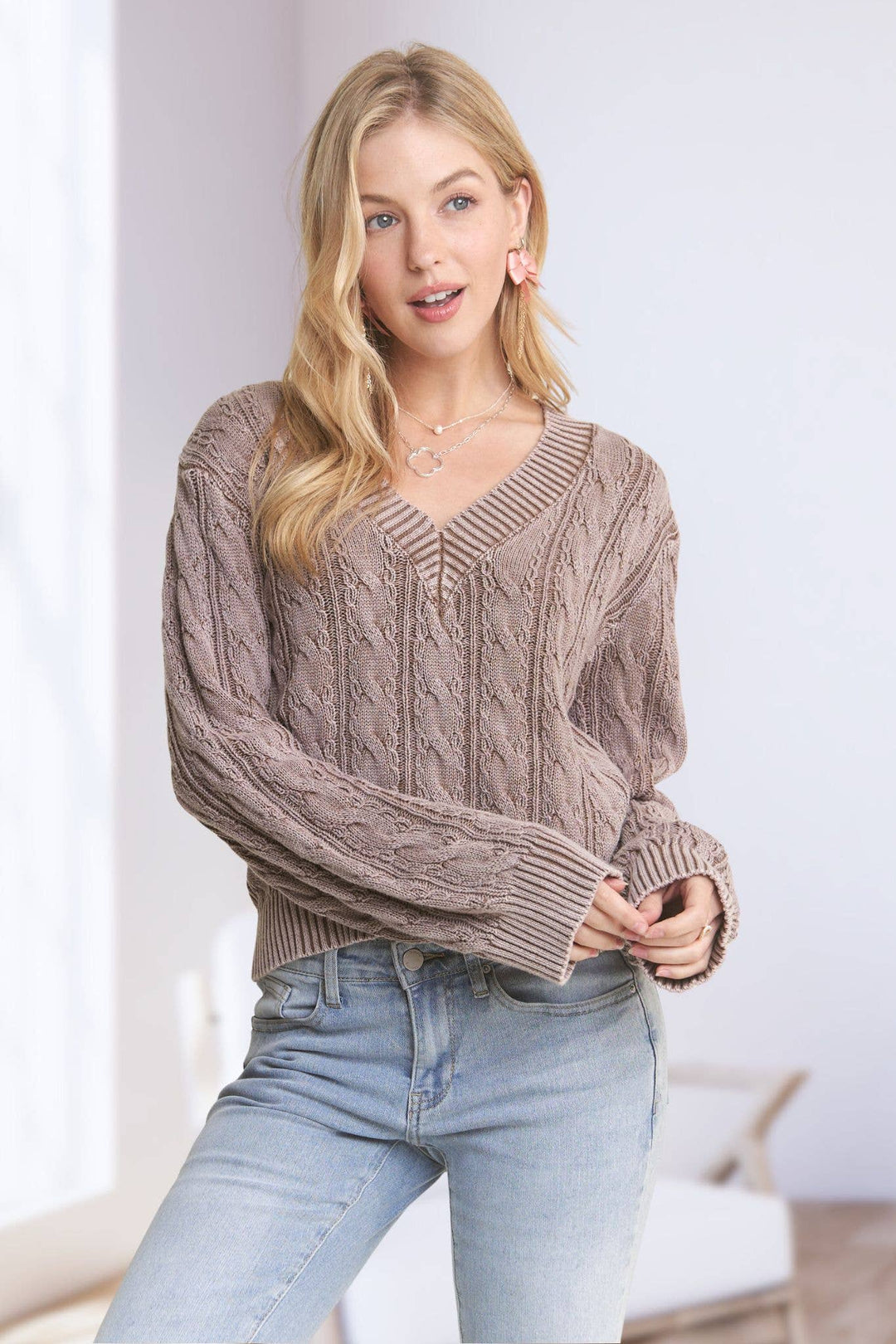 Mineral Washed Sweater Top | Khaki