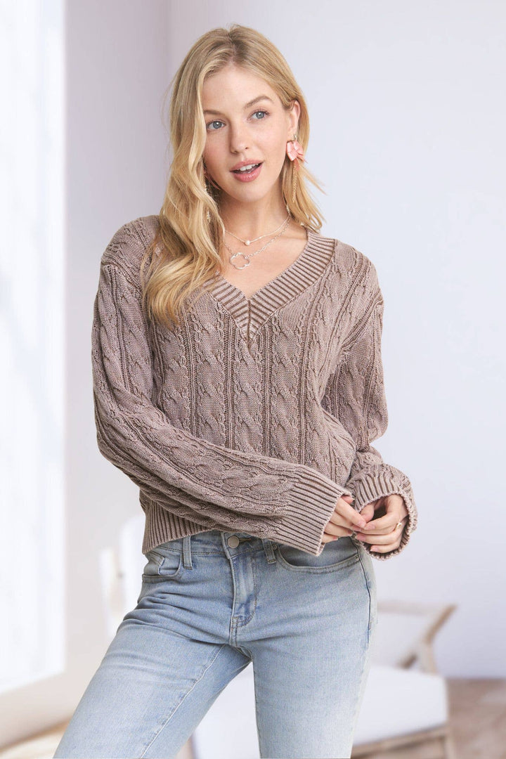 Mineral Washed Sweater Top | Khaki