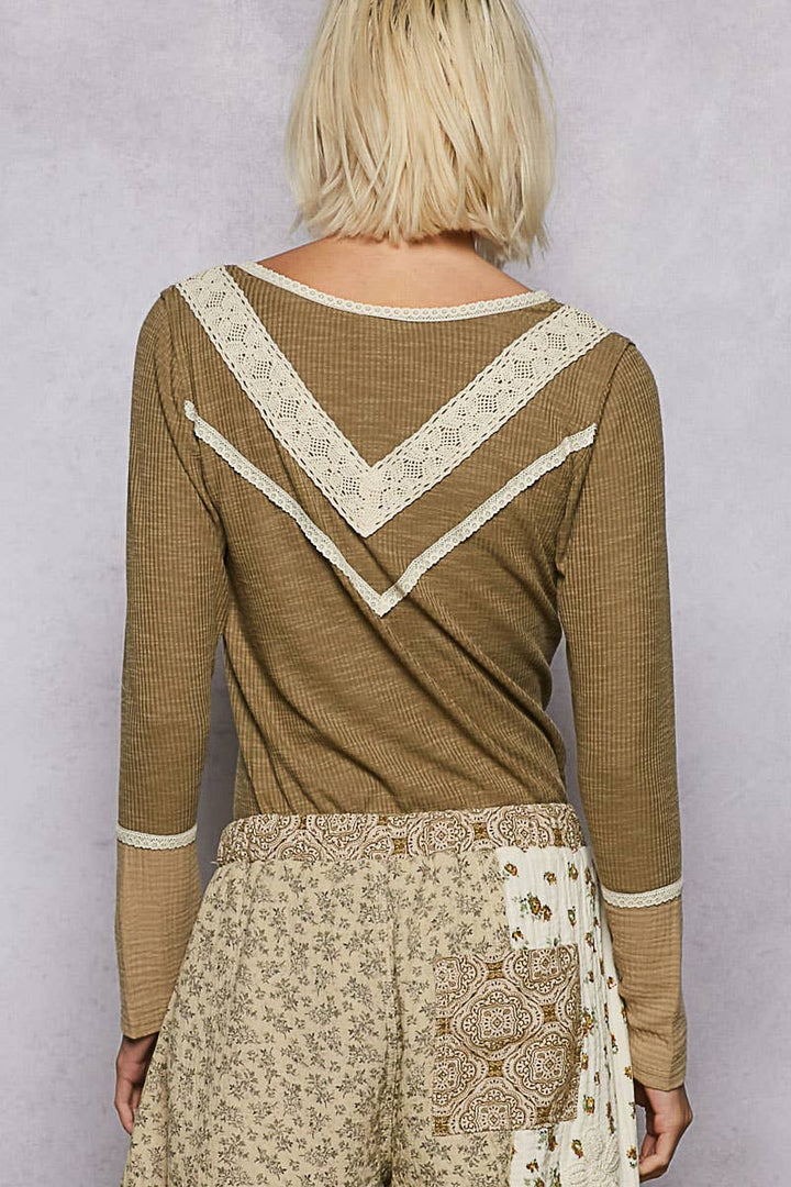 Double Gauze Long Sleeve Rib Top | Olive