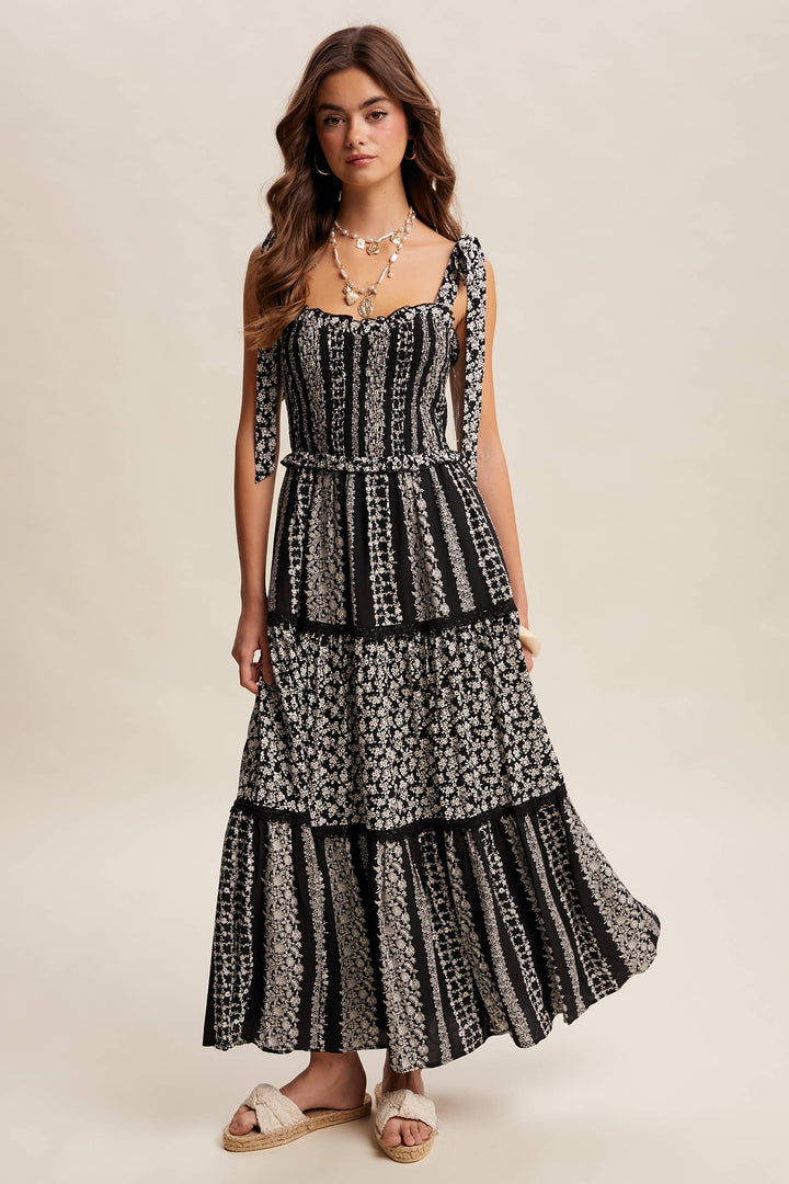 Floral Patchwork Smocked Maxi Dress