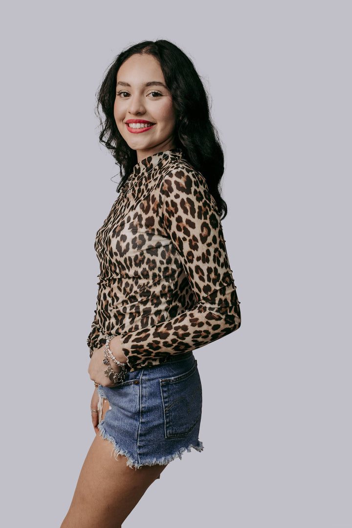 Leopard Print Mesh Top
