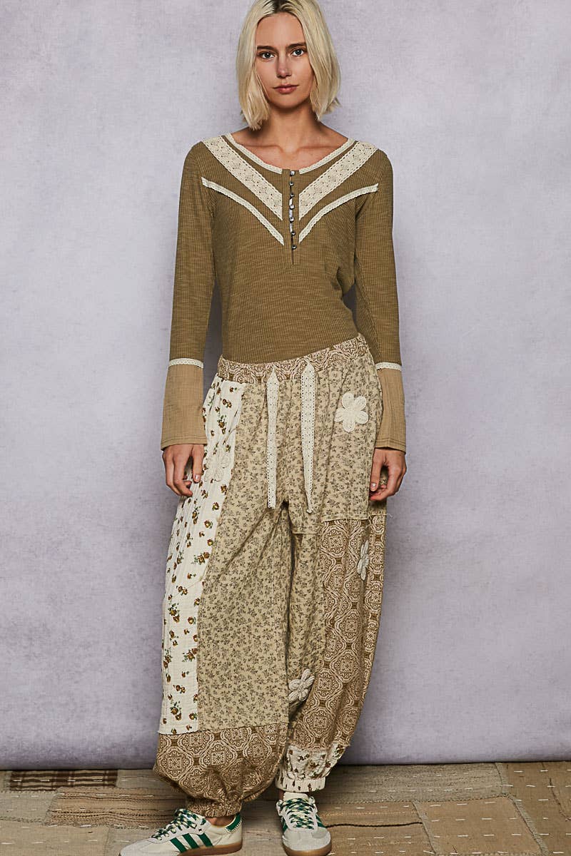 Double Gauze Long Sleeve Rib Top | Olive