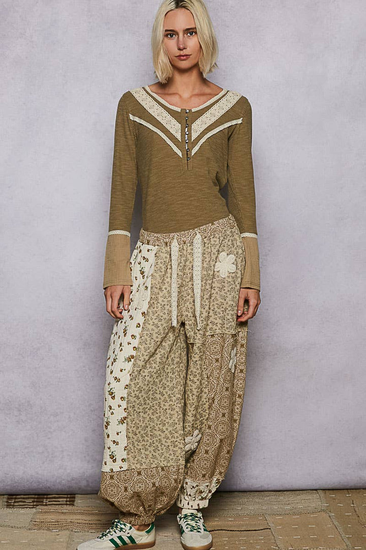 Double Gauze Long Sleeve Rib Top | Olive