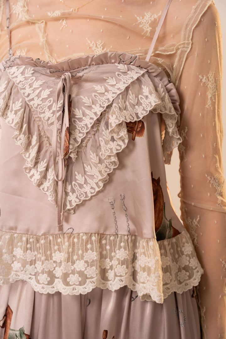 Silver Satin Western Lace Cami