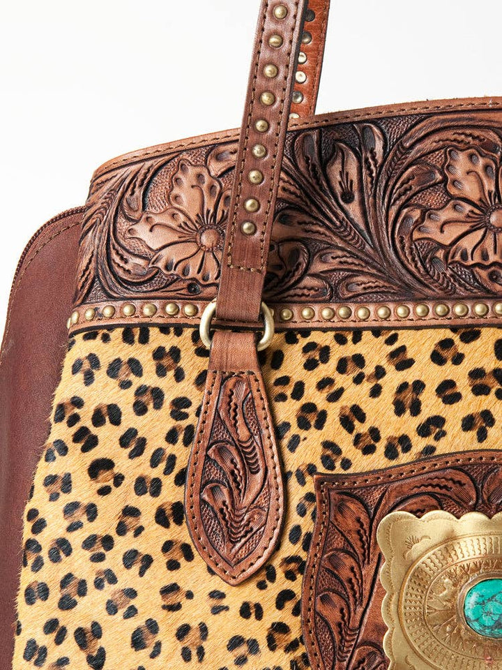 Leopard Print Hair-On Cowhide & Tooled Leather Bag