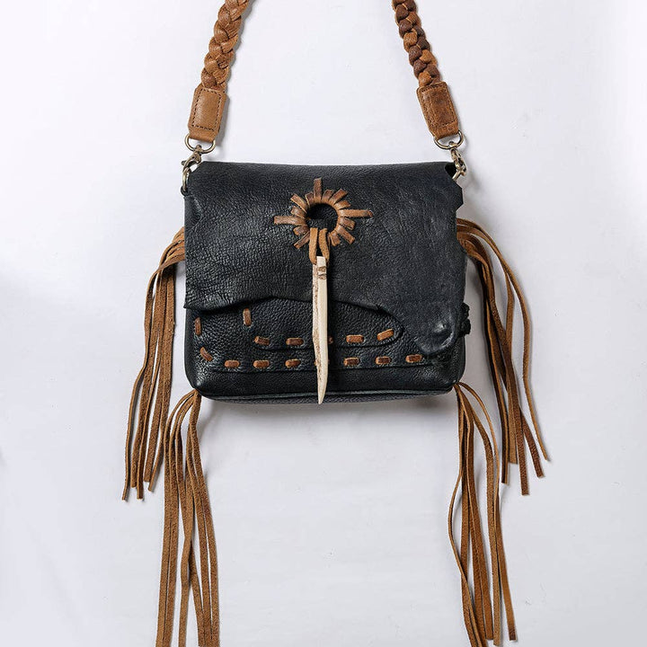 Leather & Raw Edge Fringe Bag