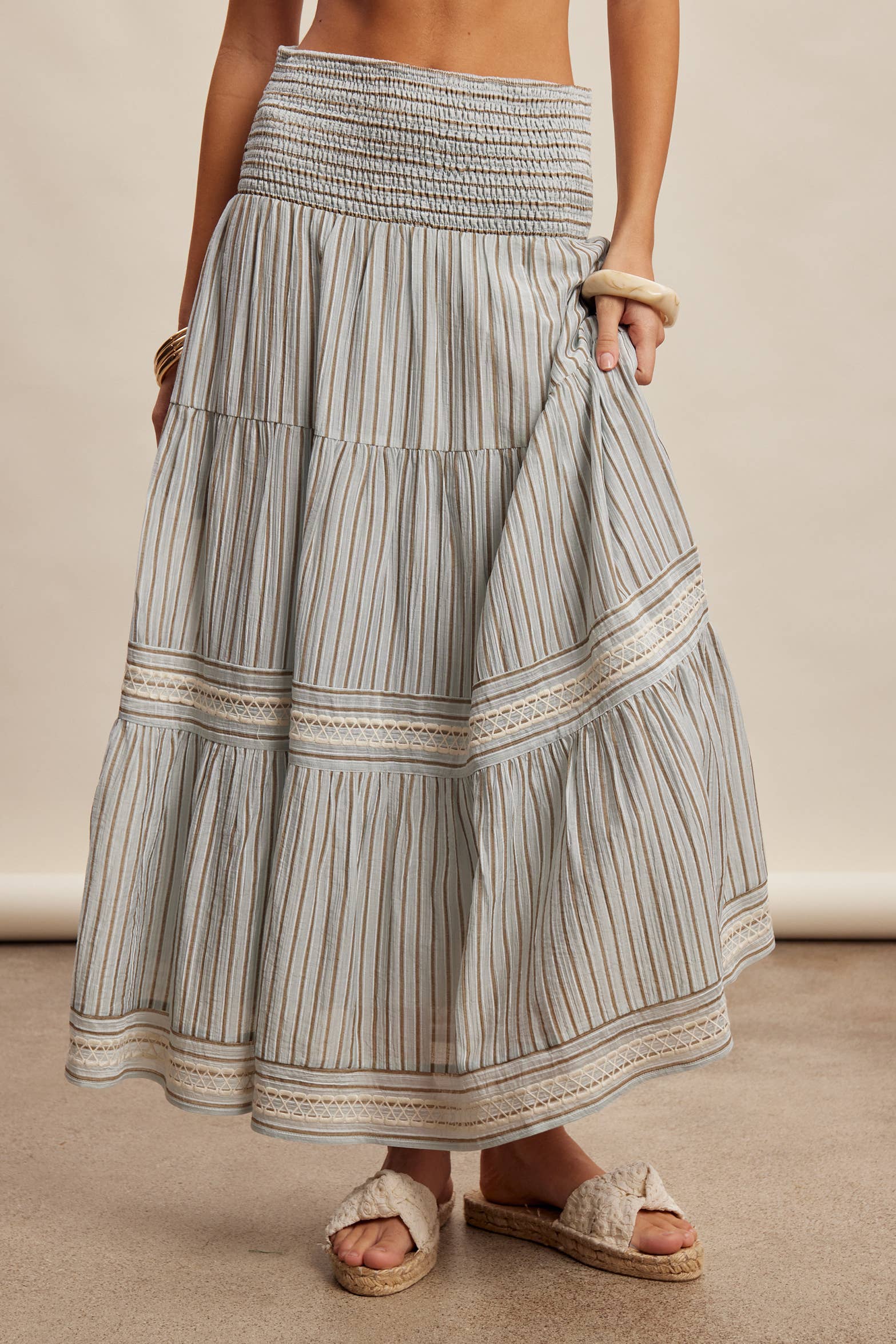 Cloud Striped Smocked Maxi Skirt
