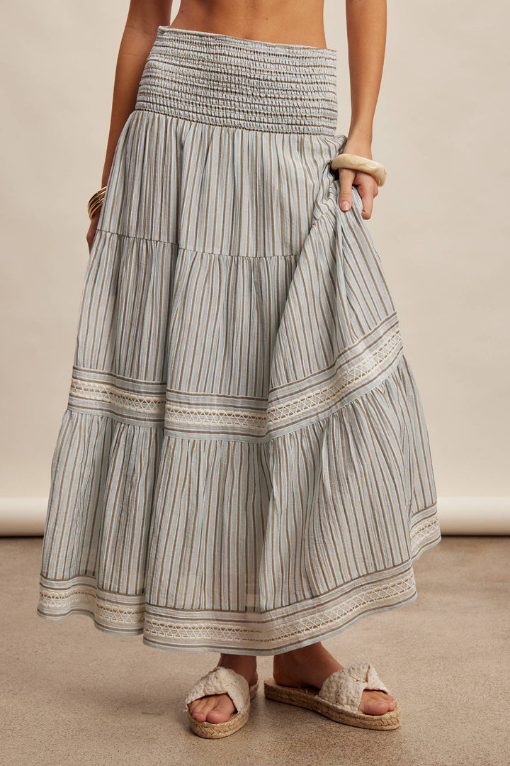 Cloud Striped Smocked Maxi Skirt
