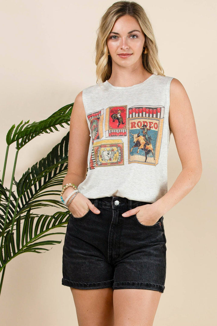 Adrian Vintage Western Graphic Sleeveless Top