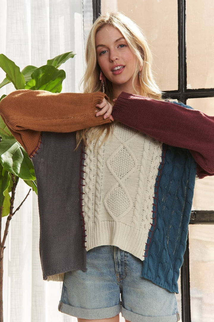 Color Block Knit Sweater Top