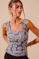 Two Tone Floral Seamless Tank Top in Charcoal Blue | Yeah Gurl Boutique