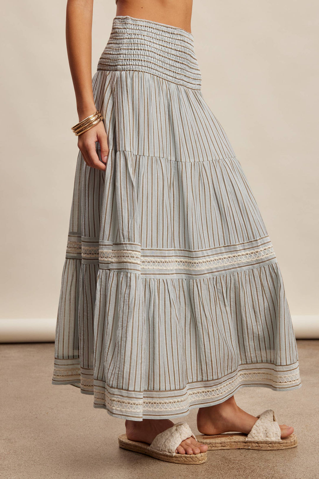 Cloud Striped Smocked Maxi Skirt
