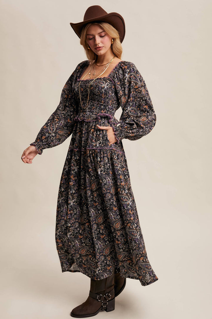 Paisley Smocked Tiered Maxi Dress