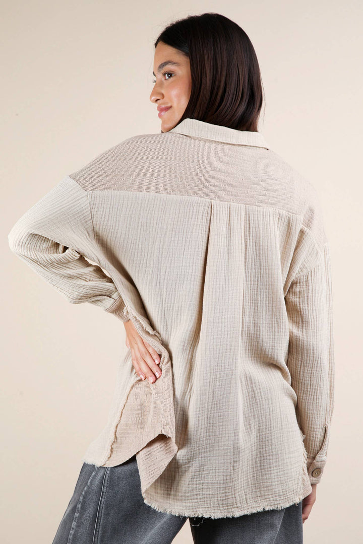 Mineral Washed Oversized Gauze Shacket | Taupe