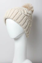 Cable Knit Pom Beanie with Thermal Lining