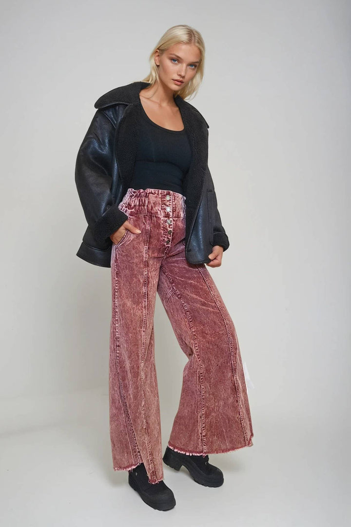 Distressed Corduroy Culotte Pants | Wine