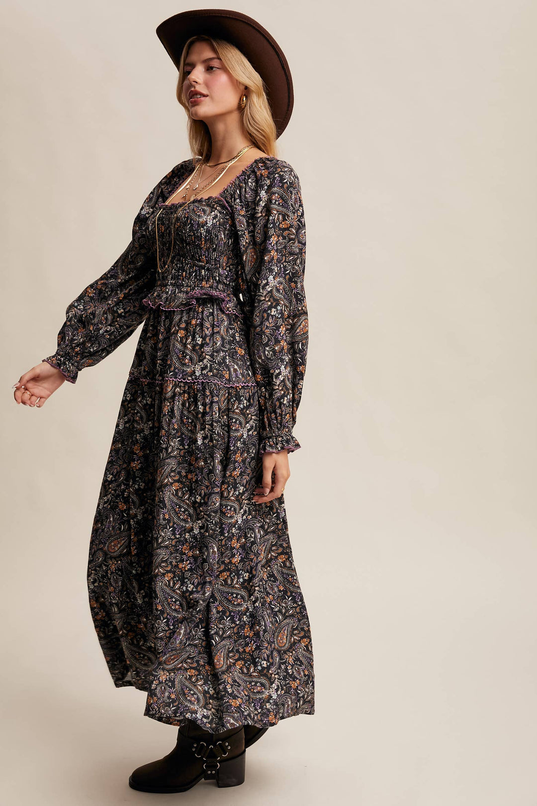 Paisley Smocked Tiered Maxi Dress