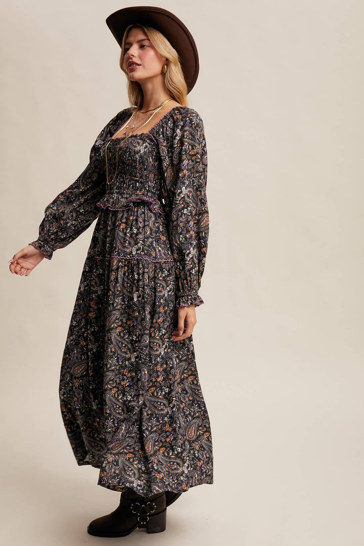Paisley Smocked Tiered Maxi Dress