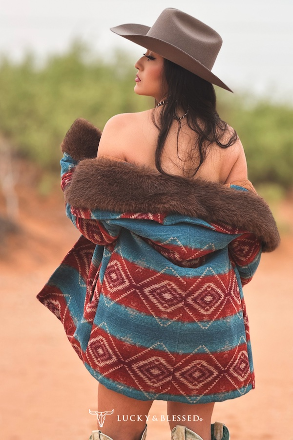 Jade & Deep Red Aztec Wool Blend Coat