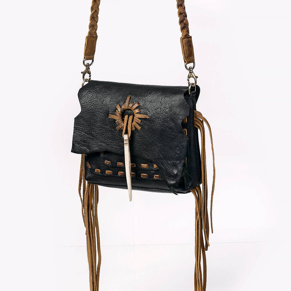 Leather & Raw Edge Fringe Bag