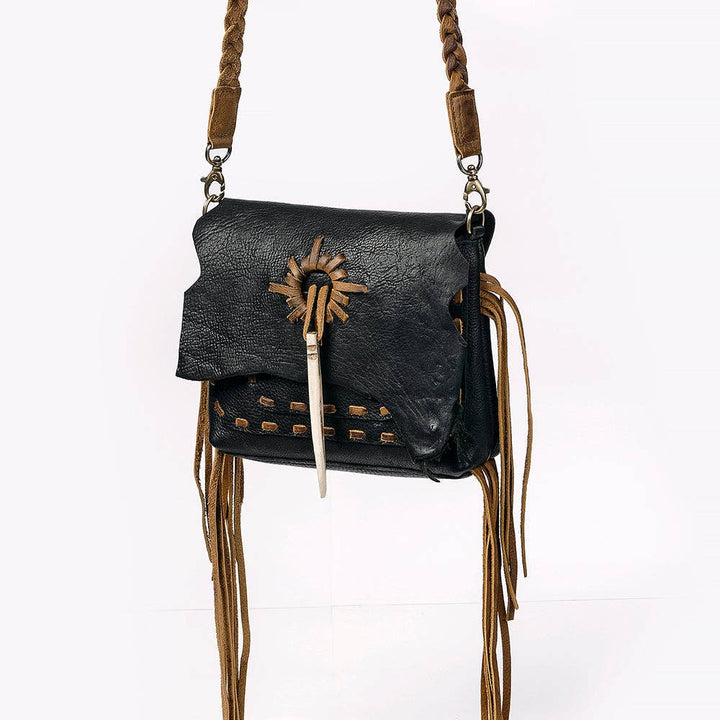 Leather & Raw Edge Fringe Bag