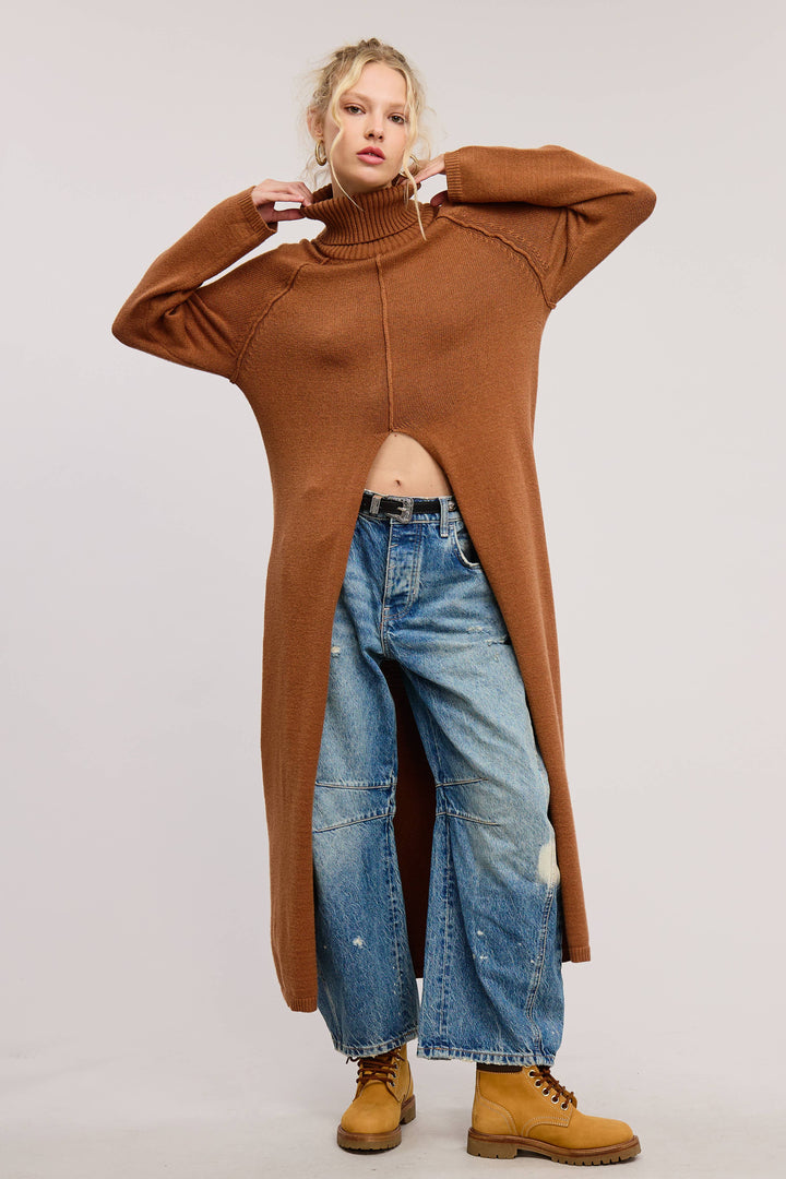 Aspen Turtleneck Sweater Dress with Slit