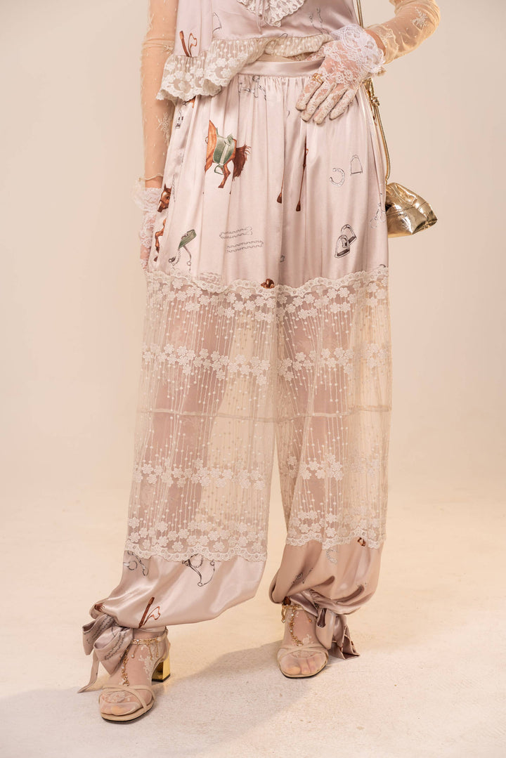 Silver Satin Western Balloon Pants