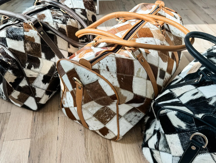 Boho Luxe Cowhide Weekender Bag | Black + White