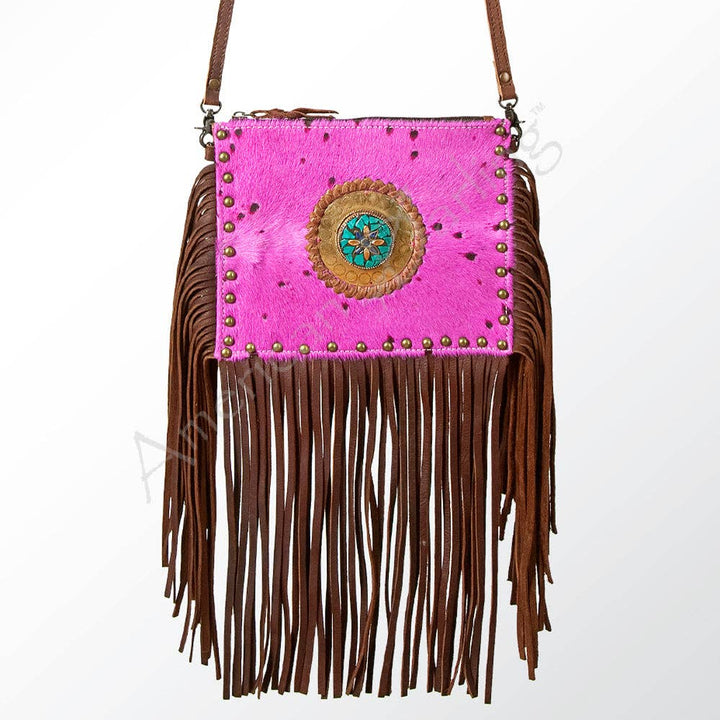 Pink Hair-On Cowhide & Leather Fringe Bag
