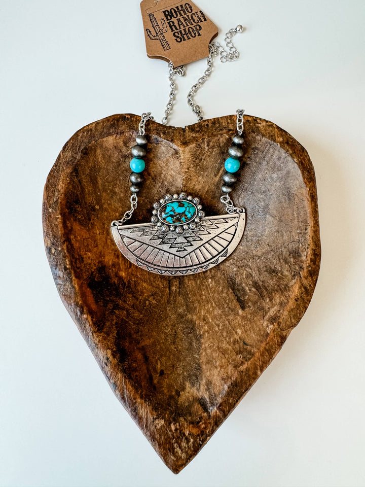 Turquoise Aztec Pendant Necklace