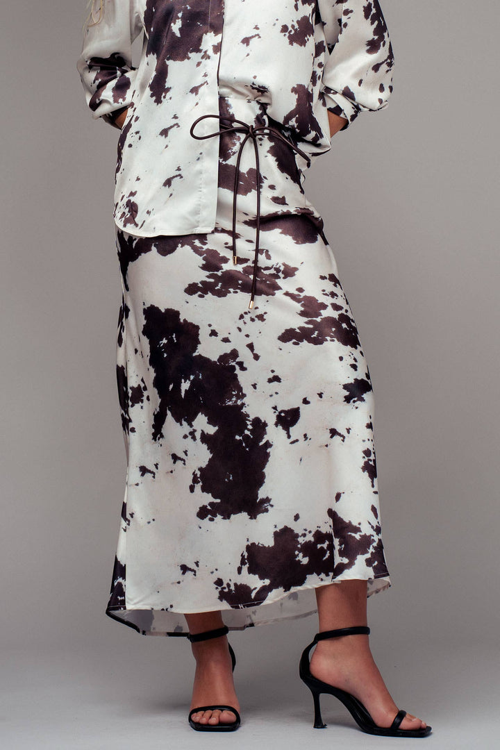Cowhide Print Midi Skirt