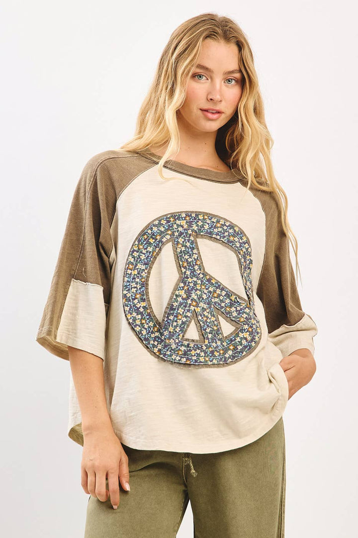 Peace Sign Patch Mineral Wash Top