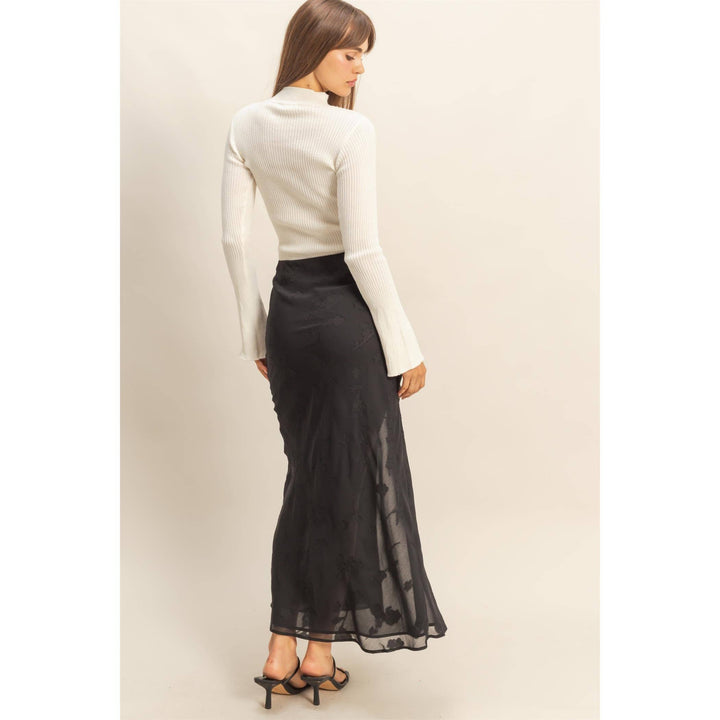 Elegant Floral Drawstring Maxi Skirt