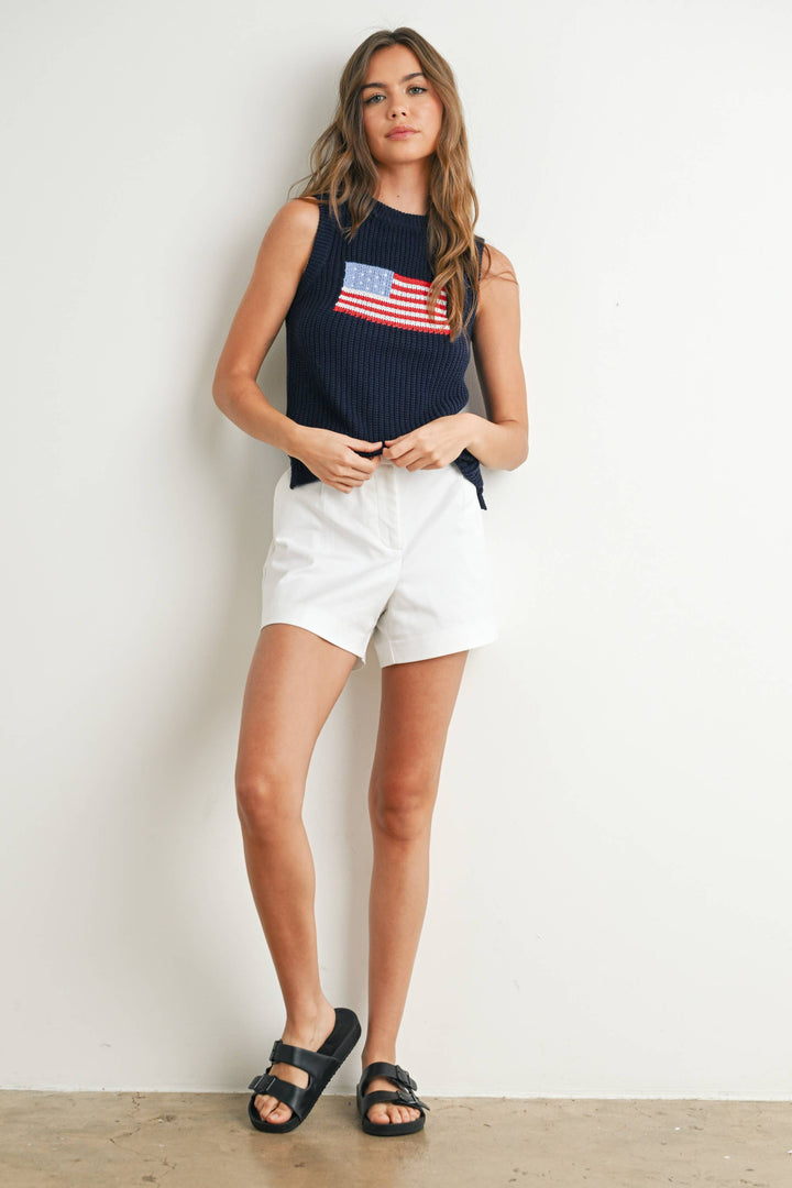 Flag Print Knitted Sleeveless Sweater Top