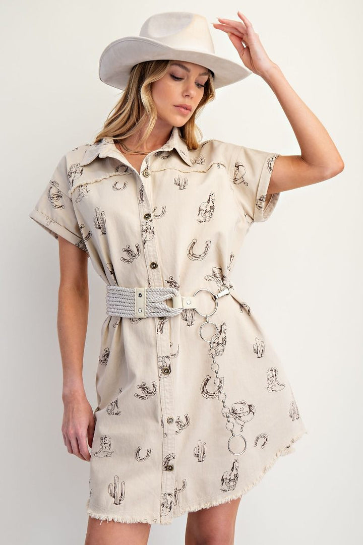 Western Washed Twill Shirt Dress