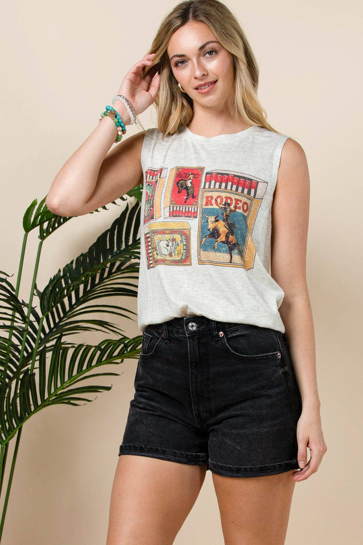 Adrian Vintage Western Graphic Sleeveless Top