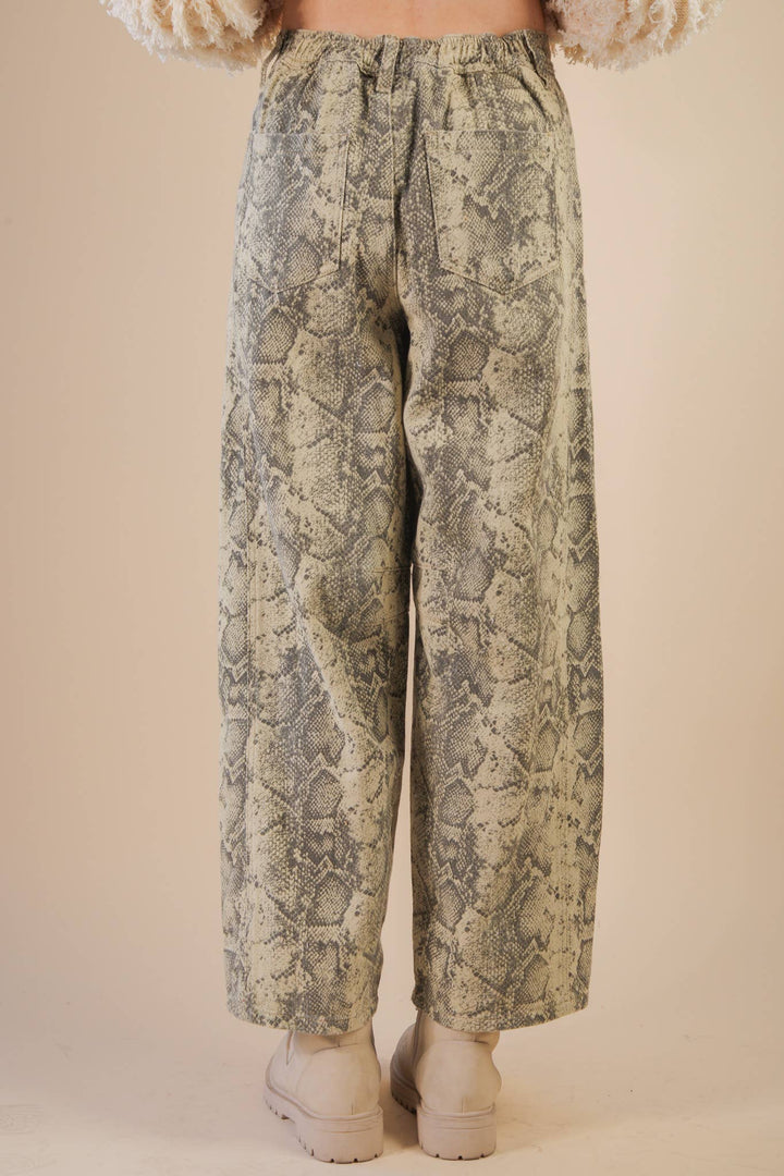 Snake Printed Barrel Pants