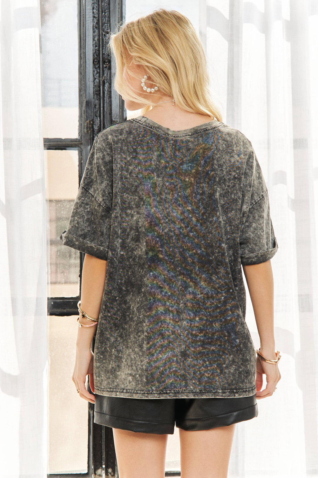 Washed Short Sleeve Tunic Top | Charcoal