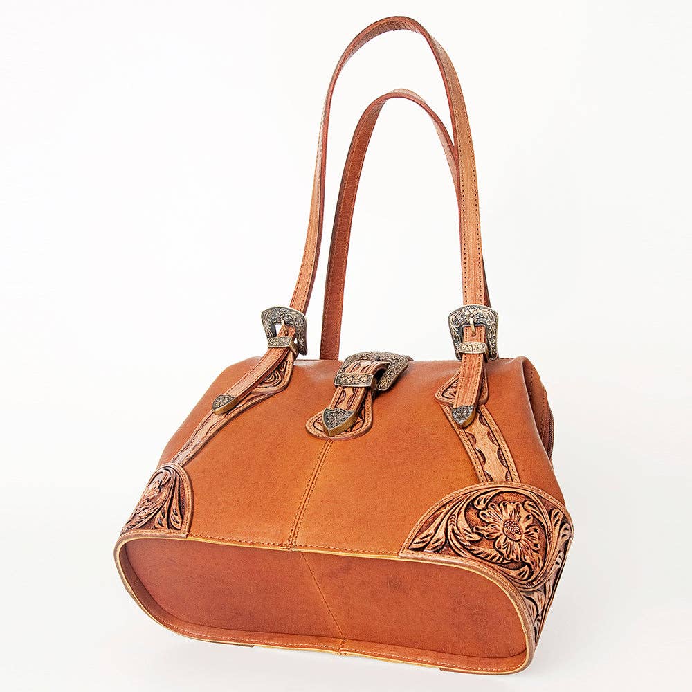 Hand-Tooled Leather & Buckle Shoulder Bag