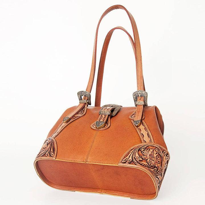 Hand-Tooled Leather & Buckle Shoulder Bag
