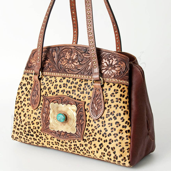 Leopard Print Hair-On Cowhide & Tooled Leather Bag