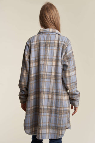 Pioneer Button Down Flannel Shacket (Blue)