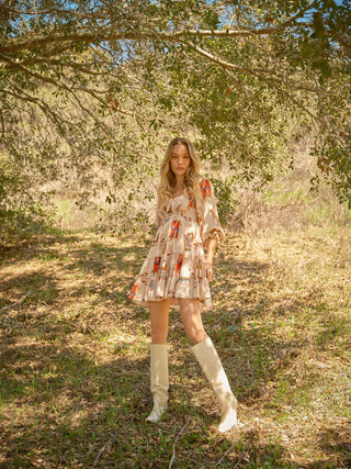 Western Motif Smocked Mini Dress