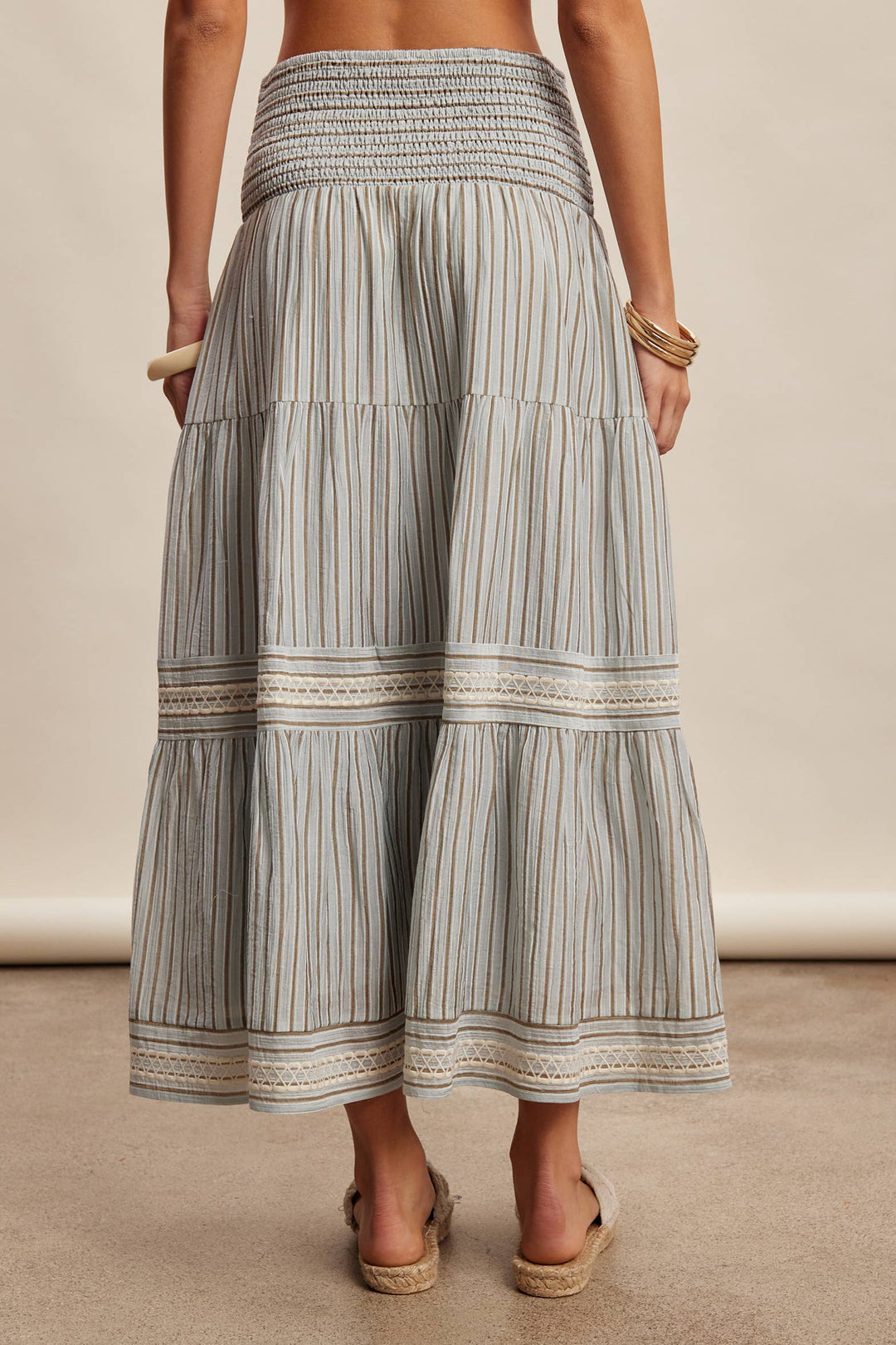 Cloud Striped Smocked Maxi Skirt