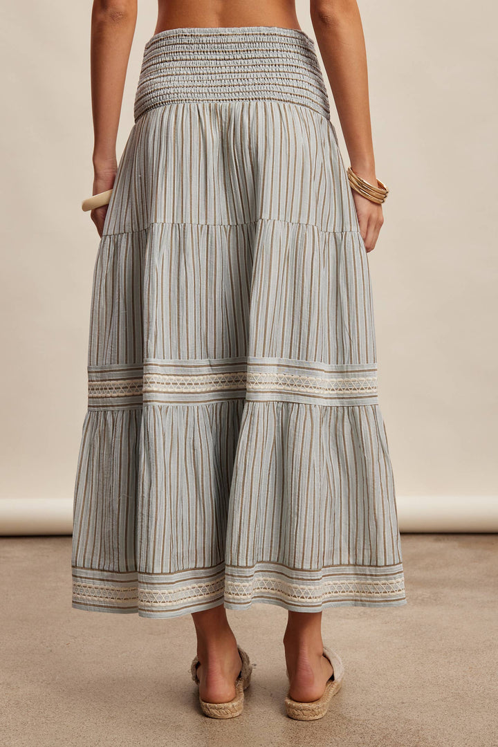 Cloud Striped Smocked Maxi Skirt