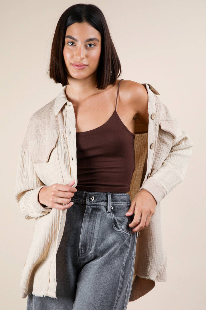 Mineral Washed Oversized Gauze Shacket | Taupe