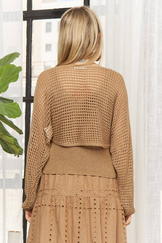 Crochet Button Down Knit Sweater Top Set