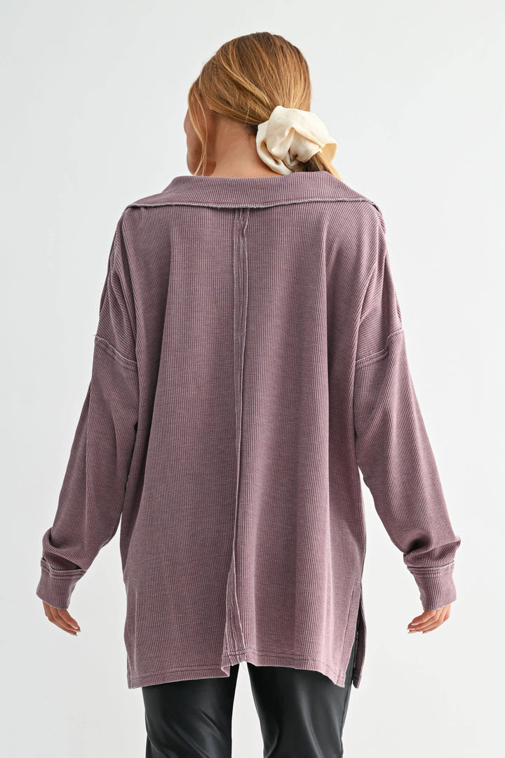 Waffle Knit Oversized Long Sleeve | Rose Taupe